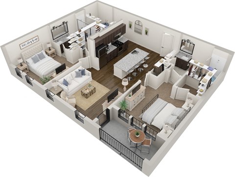 Floor plan for 2 beds, 2 baths, 1215 sqft